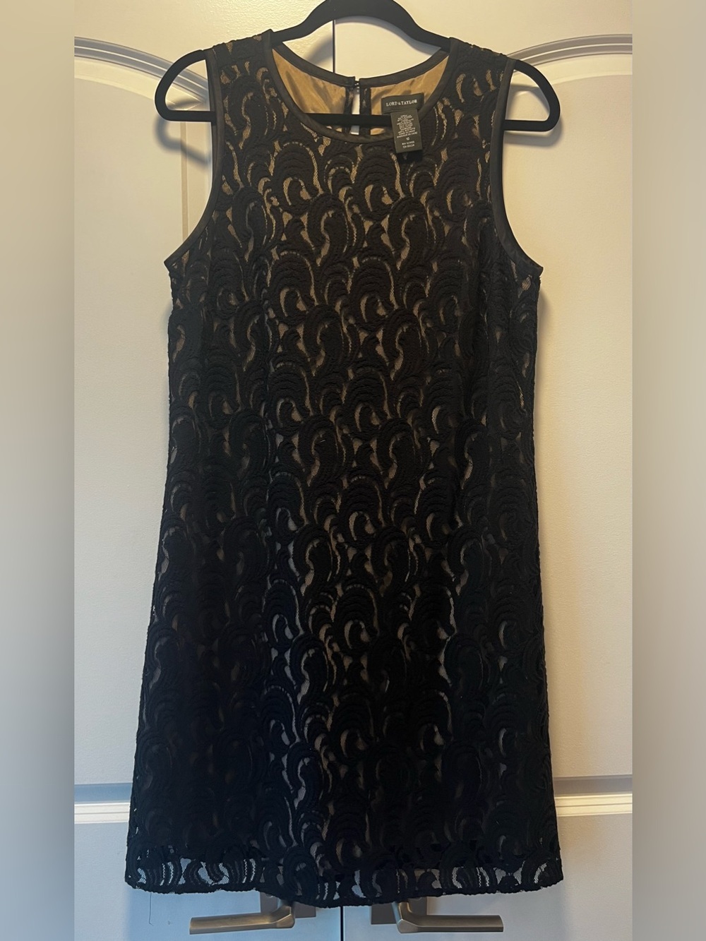 Lord & Taylor Black Lace Dress with Nude Lining, size 10, like new!
